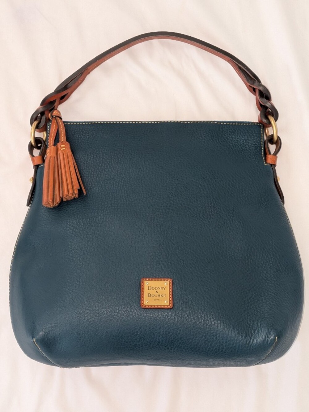 Dooney & Bourke Midnight Blue Pebble Grain Leather Twist Strap Hobo Shoulder Bag